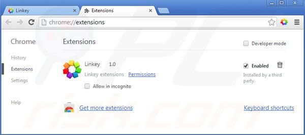 Rimuovere linkey da Google Chrome extensions step 2