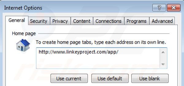 Rimuovere linkey project dalla Internet Explorer homepage