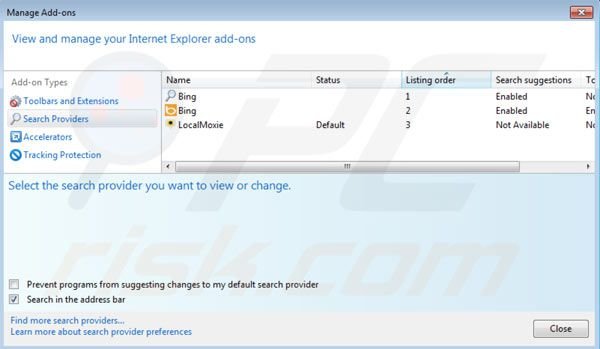 Localmoxie rimozione dal motore di ricerca di Internet Explorer 