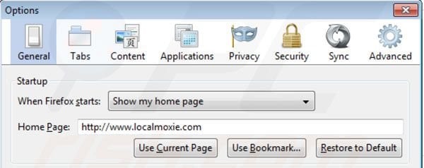 Localmoxie rimozione dalla homepage di Mozilla Firefox 