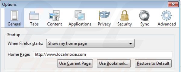 Localmoxie rimozione dalla homepage di Mozilla Firefox 