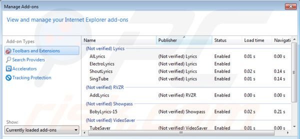 Lyrics virus rimozione da Internet Explorer passo 2