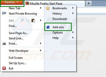 Lyrics virus removal from Mozilla Firefox step 1