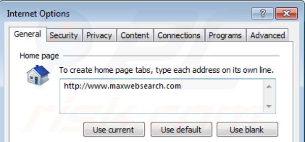 Rimuovere Maxwebsearch.com dalla homepage di Internet Explorer 