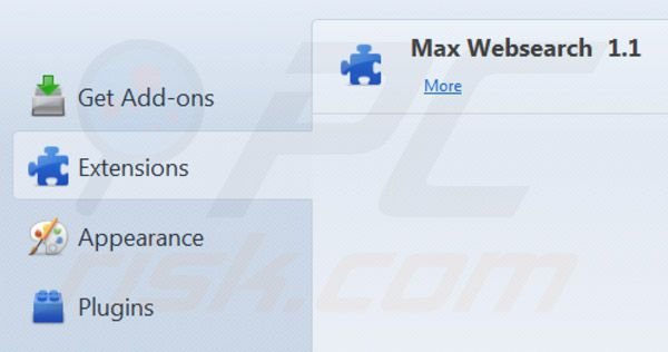 Rimuovere maxwebsearch.com dalle estensioni di Mozilla Firefox 