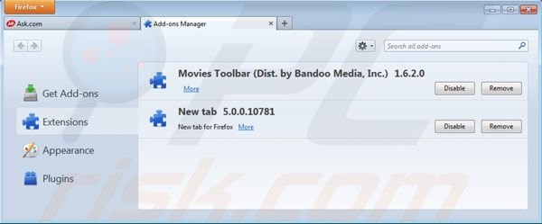 Rimuovere Movies toolbar dalle estensioni di Mozilla Firefox 
