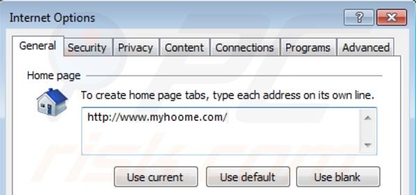 Rimuovere myhoome.com homepage da Internet Explorer step 2