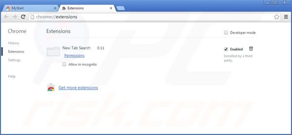 Rimuovere mystart.com dalle estensioni di Google Chrome 