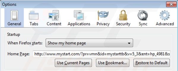 Rimuovere mystart.com dalla homepage di Mozilla Firefox 