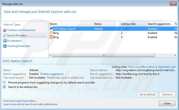 Nation search motore di ricerca predefinito su in Internet Explorer