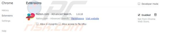 Nation search rimozione da Google Chrome