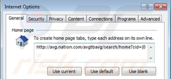 Nation search homepage su Internet Explorer