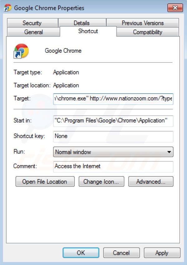 Rimuovere nationzoom.com dal collegamento di Google Chrome 