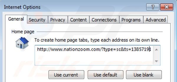 Rimuovere la homepage nationzoom.com da Internet Explorer