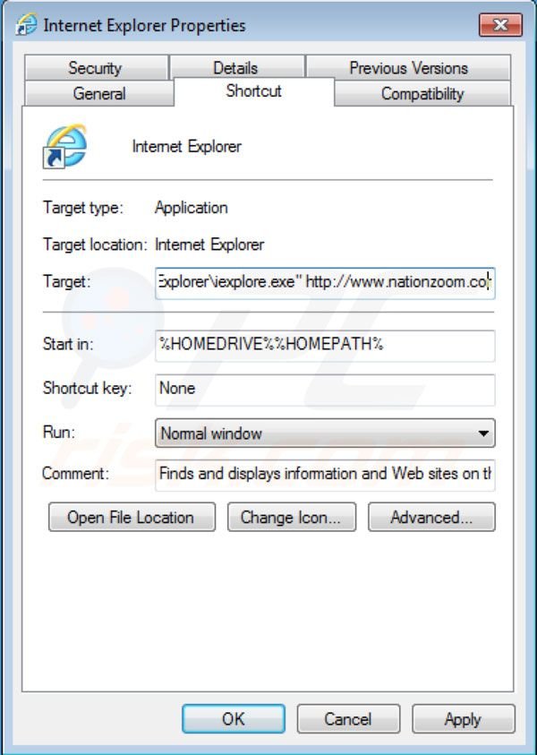 Rimuovere Nationzoom.com dal collegamento a Internet Explorer 