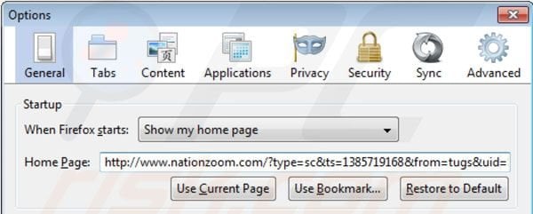 Rimuovere nationzoom.com dalla homepage di Mozilla Firefox 