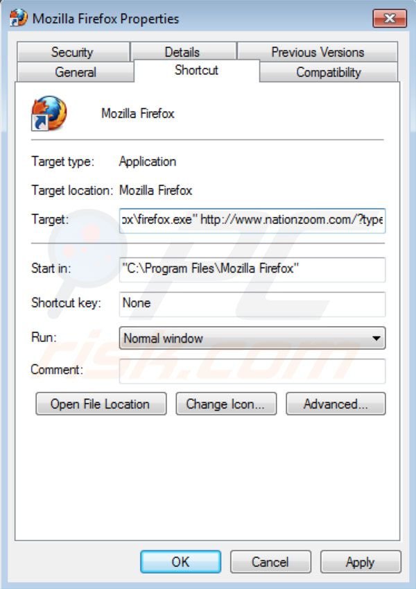 Rimuovere nationzoom.com dal collegamento a Mozilla Firefox 
