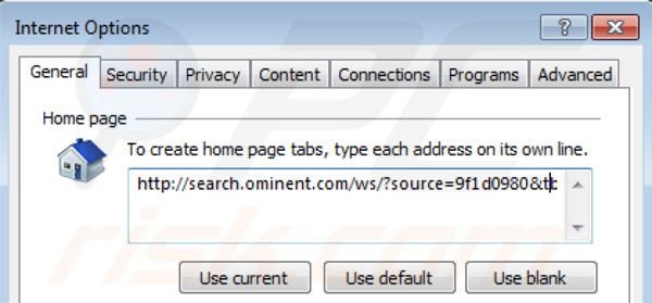 Rimuovere search.ominent.com dalla homepage di Internet Explorer