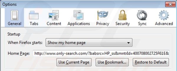 Only-search.com rimozione dalla homepage di Mozilla Firefox 