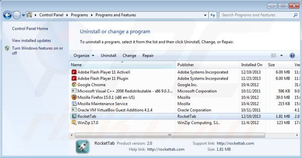 Rocket tab ads rimozione
