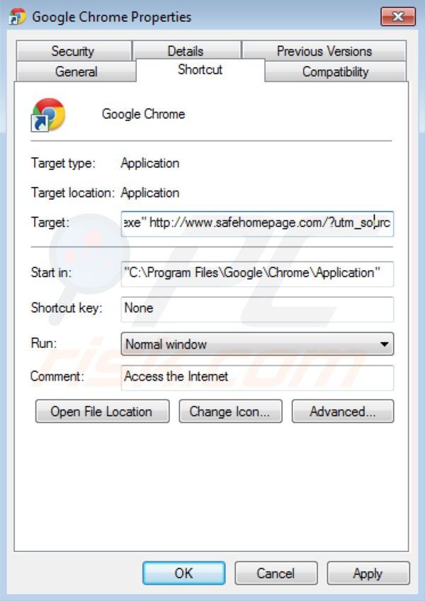 Safehomepage rimozione da Google Chrome