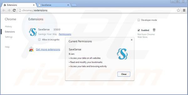 Rimuovere Savesense da Google Chrome step 2