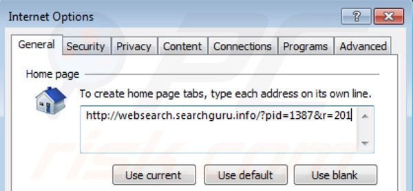 Rimuovere websearch.searchguru.info dalla homepage di Internet Explorer 