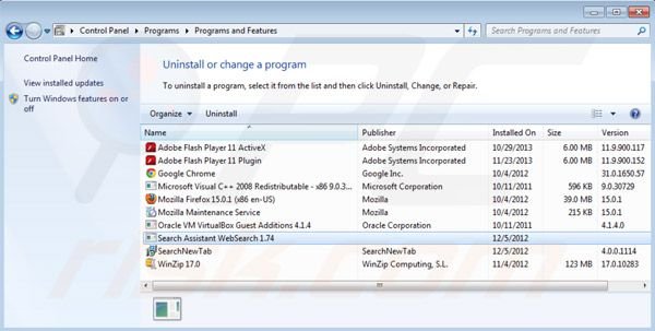 websearch.searchguru.info rimozione dal pannello di controllo