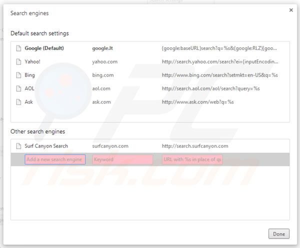 Cambiare motore di ricerca predefinito Surf Canyon da Google Chrome 