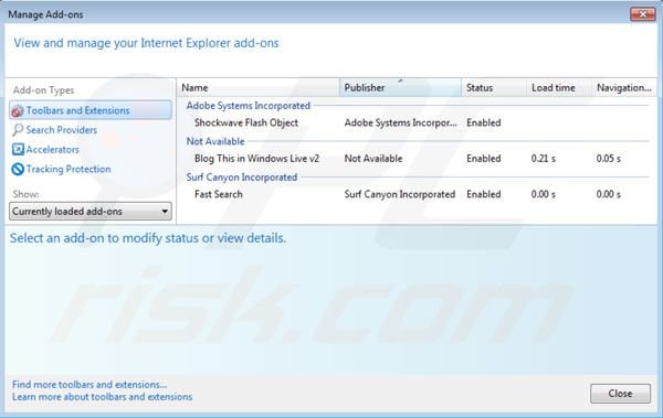 Rimuovi componenti aggiuntivi malevoli da Internet Explorer:Rimuovere surf canyon redirect da Internet Explorer