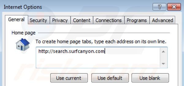 Rimuovere Surf Canyon dalla Internet Explorer homepage