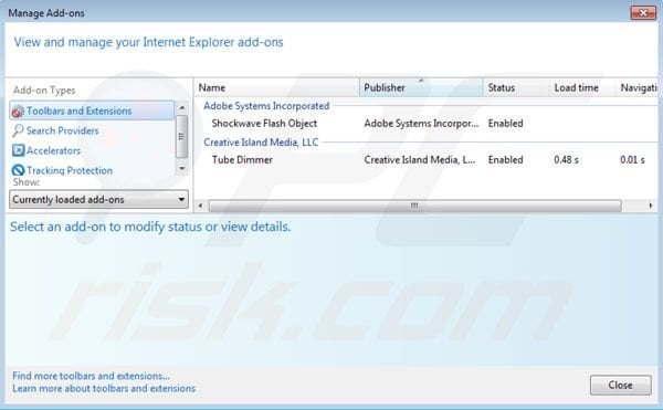 Rimuovere Tube Dimmer dalle estensioni di Internet Explorer step 2