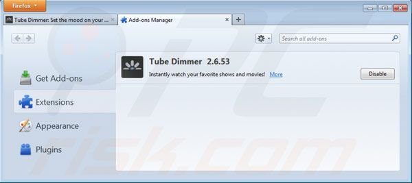 Rimuovere Tube Dimmer da Mozilla Firefox step 2