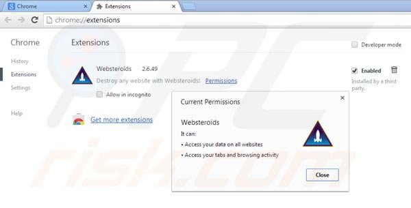 Rimuovere Websteroids da Google Chrome step 2