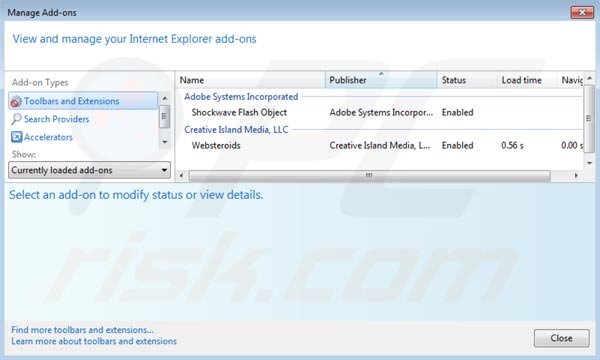 Rimuovere Websteroids da Internet Explorer step 2