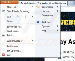 Rimuovere Websteroids da Mozilla Firefox step 1
