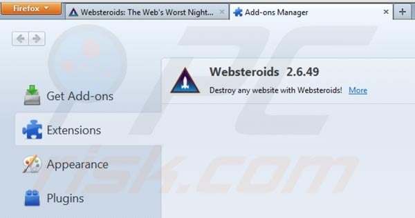 Rimuovere Websteroids da Mozilla Firefox step 2