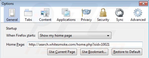 Rimuovere search.whitesmoke.com dalla homepage di Mozilla Firefox 