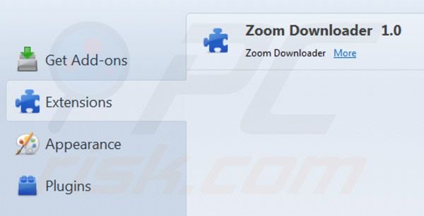 Rimuovere Zoom downloader dalle estensioni di Mozilla Firefox passo 2
