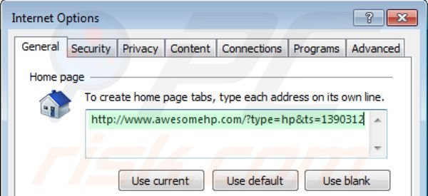 Rimuovere awesomehp.com dalla homepage di Internet Explorer 