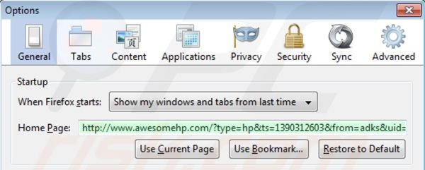 Rimuovere awesomehp.com dalla Mozilla Firefox homepage