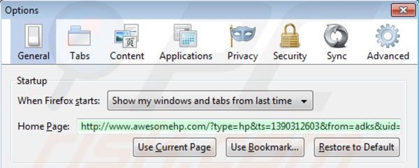 Rimuovere awesomehp.com dalla Mozilla Firefox homepage