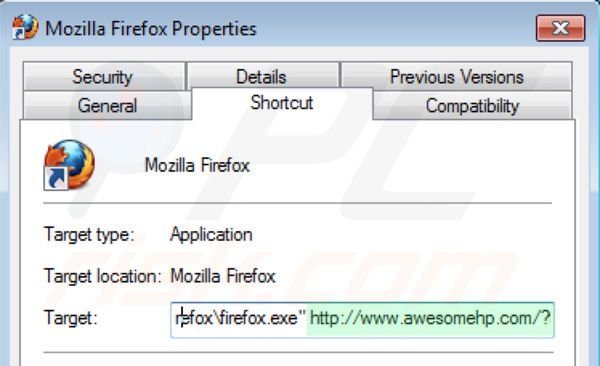 Rimuovere awesomehp.com dal collegamento rapido a Mozilla Firefox step 2