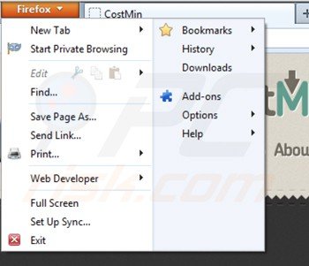 Rimuovere costmin dalle estensioni di Mozilla Firefox step 1