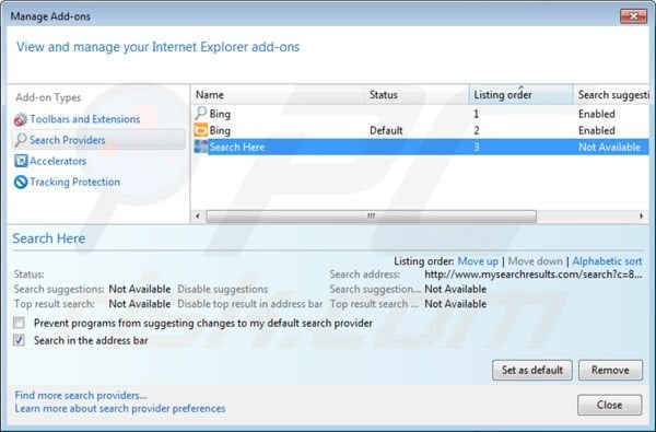 Rimuovere default tab virus dal motore di ricerca predefinito di Internet Explorer 