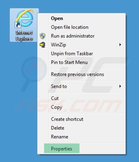 Rimuovere inspsearch.com redirect virus dagli obiettivi di scelta rapida di Internet Explorer  step 1