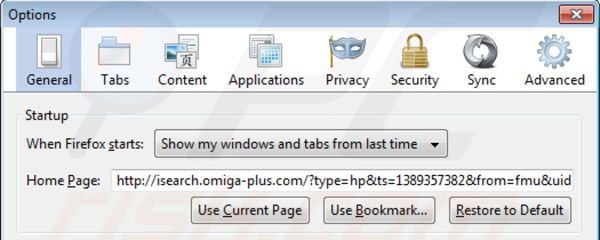 Rimuovere inspsearch.com redirect virus dalla homepage di Mozilla Firefox 