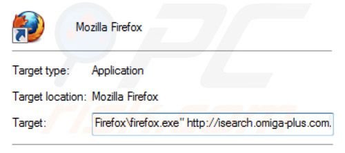 Rimuovere inspsearch.com redirect virus dagli obiettivi di scelta rapida di Mozilla Firefox step 2