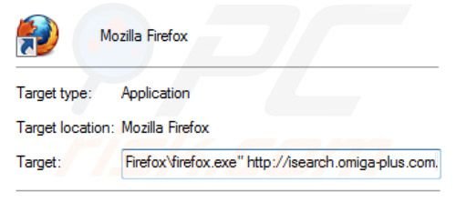 Rimuovere inspsearch.com redirect virus dagli obiettivi di scelta rapida di Mozilla Firefox step 2