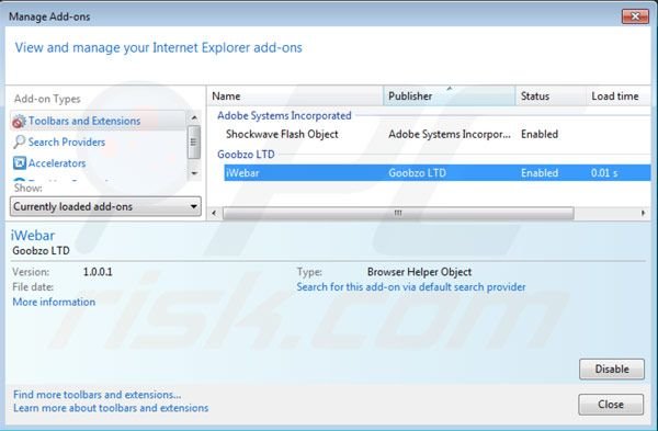 Rimuovere iWebar da Internet Explorer step 2